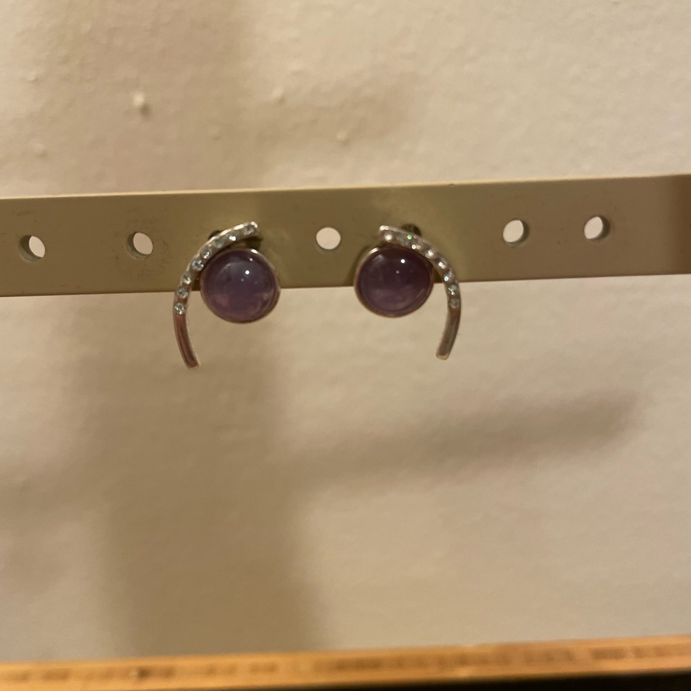 Purple amber stone sterling silver earrings